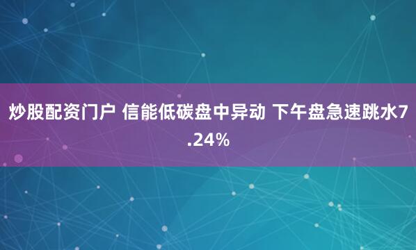 炒股配资门户 信能低碳盘中异动 下午盘急速跳水7.24%