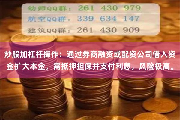 炒股加杠杆操作:通过券商融资或配资公司借入资金扩大本金,需抵押担保并支付利息,风险极高。